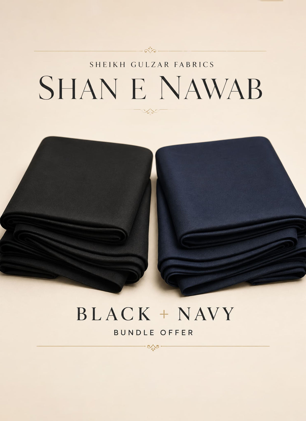 Shan e Nawab Black & Navy Fabric Bundle