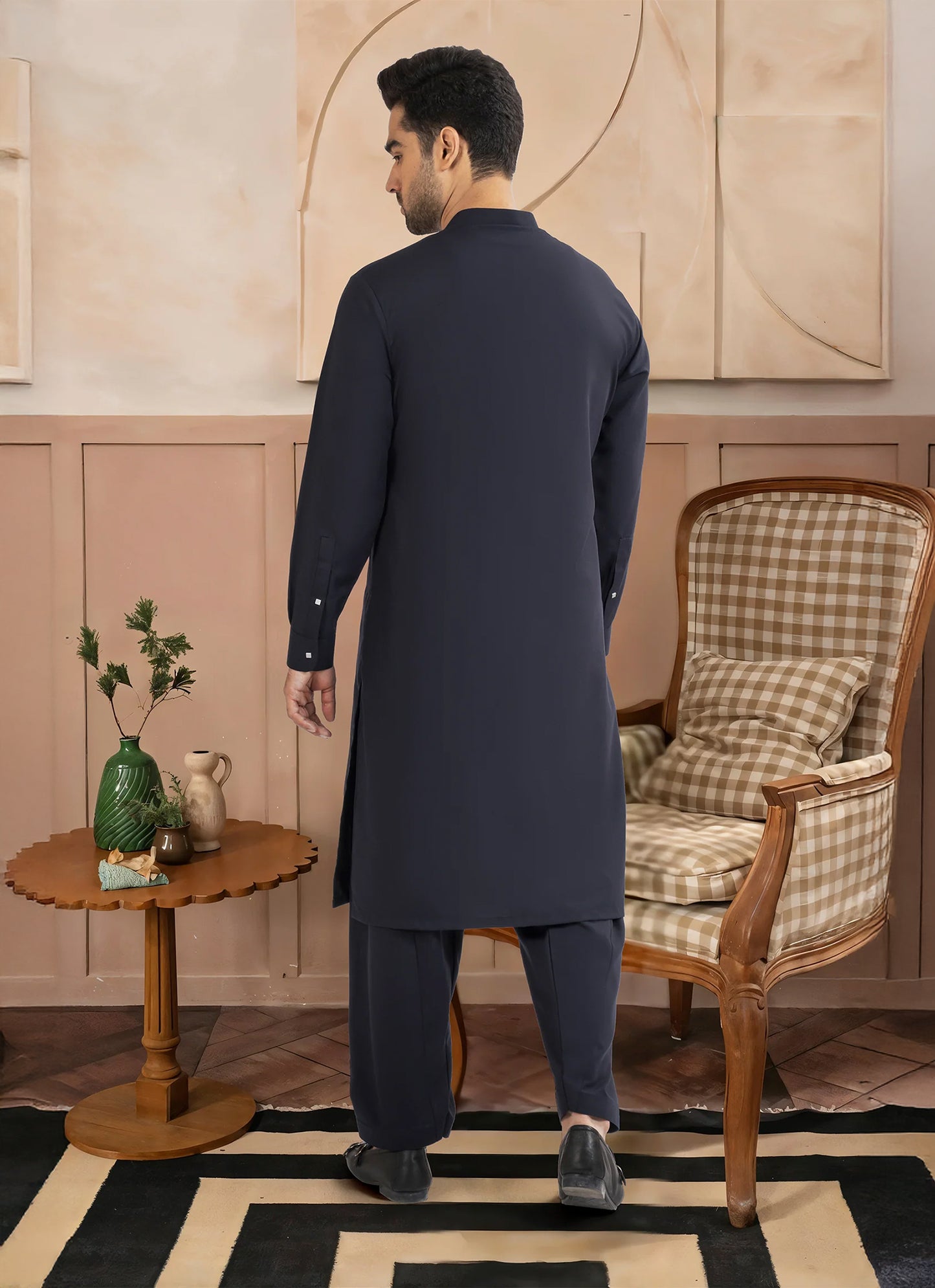 Charcoal grey men's fabric styled for office and formal wear