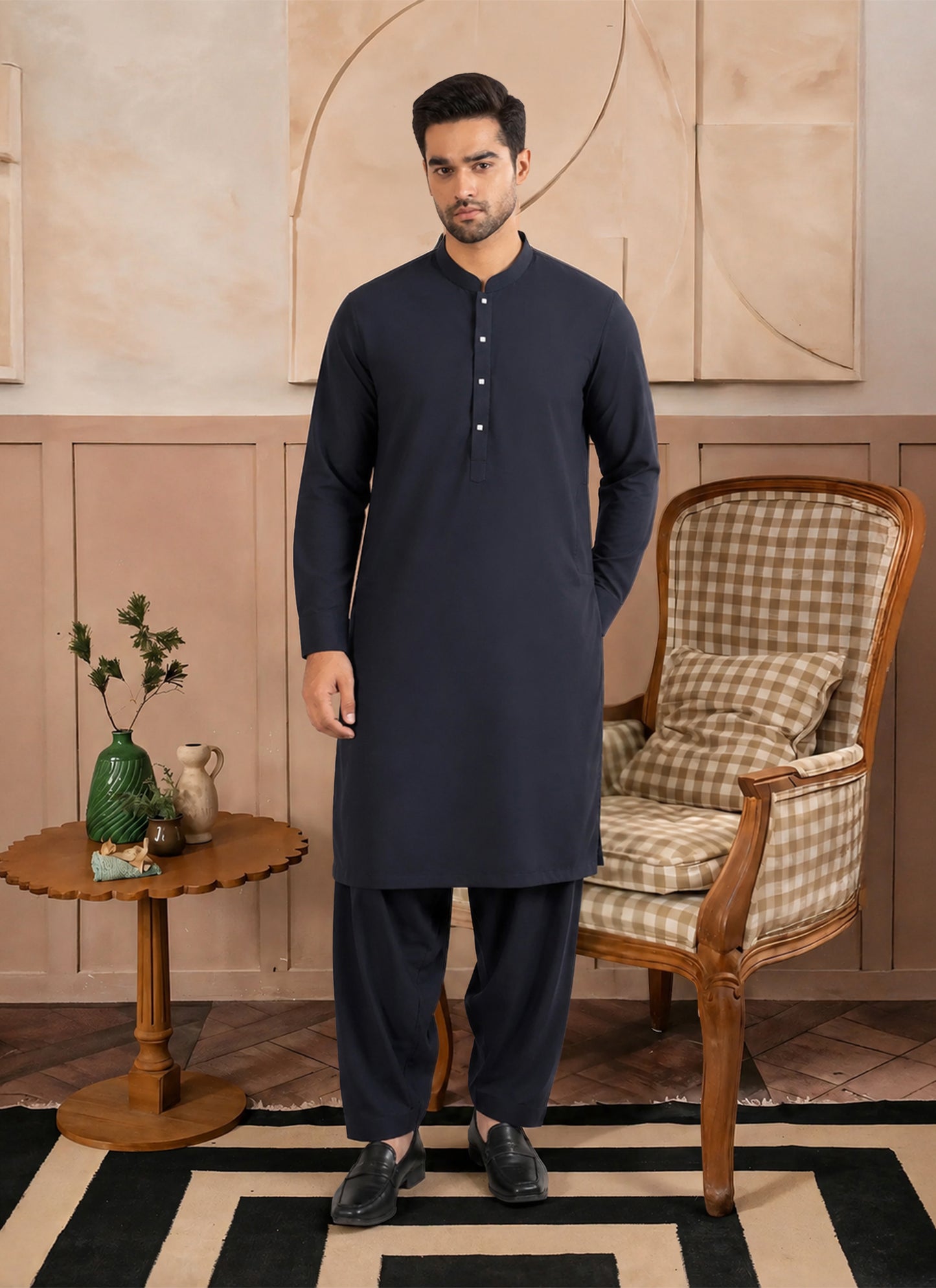 Shah Nawaz charcoal grey men's unstitched fabric from DASTAAN Volume IV by SGF