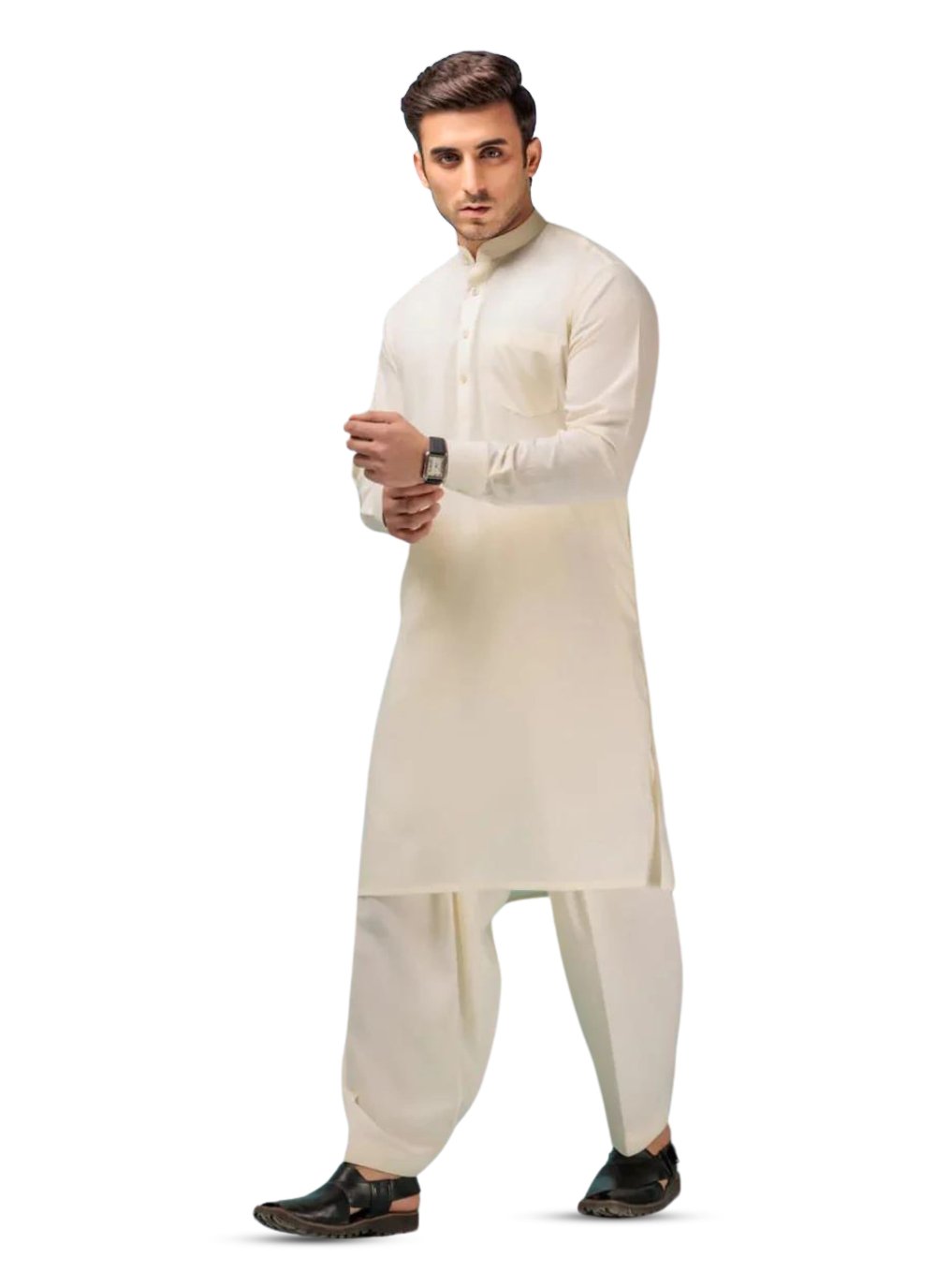Royal Suiting Elixir Finished by SGF — full body outfit in premium cream fabric, soft and durable wash n wear men’s shalwar kameez fabric Pakistan.