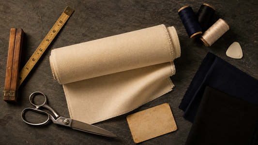 Premium unstitched fabric with tailor's tools — how to choose the right fabric for your darzi in Pakistan, by Sheikh Gulzar Fabrics since 1957