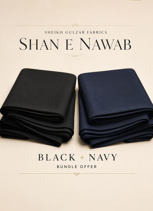 Shan e Nawab Black & Navy Fabric Bundle