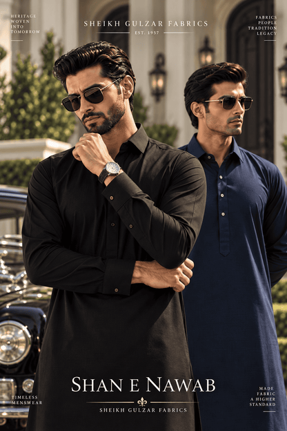 Shan e Nawab Black & Navy Fabric Bundle