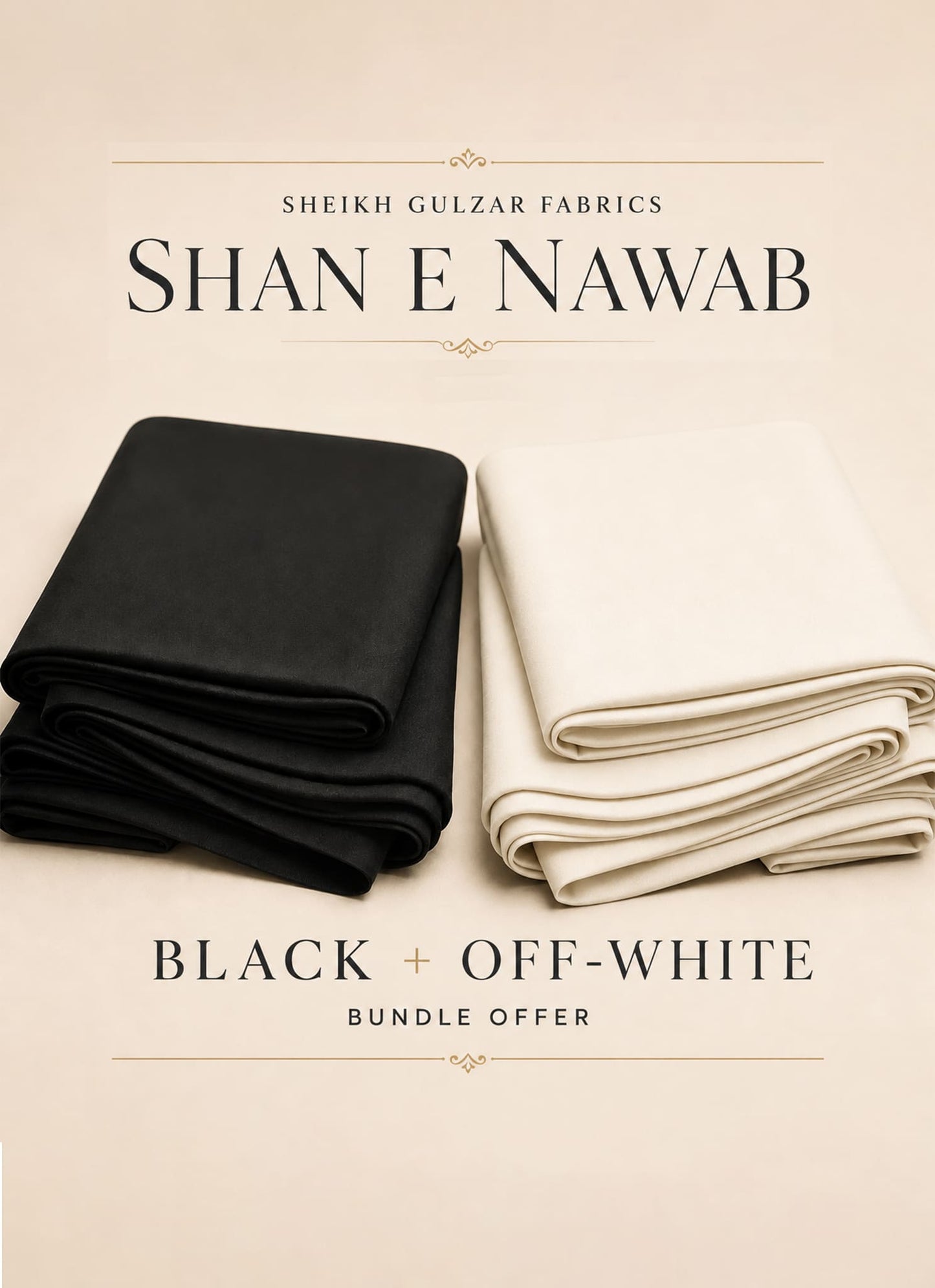 Shan e Nawab Black & Off-White Fabric Bundle
