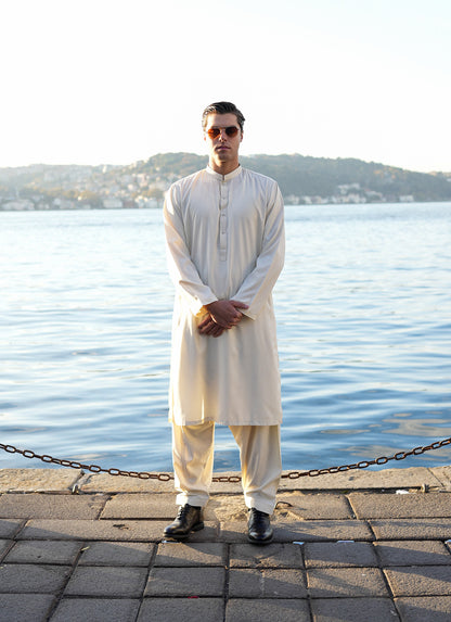 Shah Nawab cream-golden Boski colour men's unstitched fabric, DASTAAN Volume IV by SGF